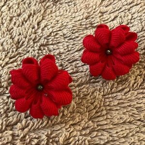 Vintage 1950’s Red Rickrack Cotton Screw on Earrings